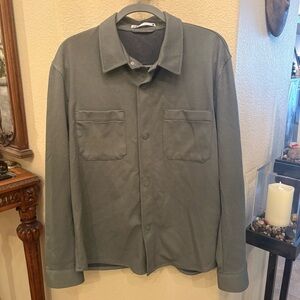 ZARA Men Light Olive Green Snap Button Shacket Long Sleeve Shirt Size Large